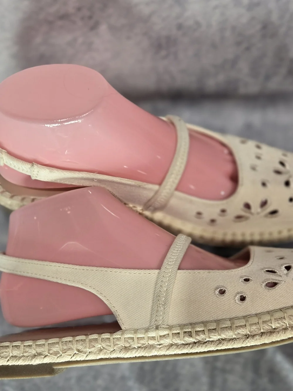 Time and Tru Cream Mary Jane Espadrille Flats with Floral Cutouts